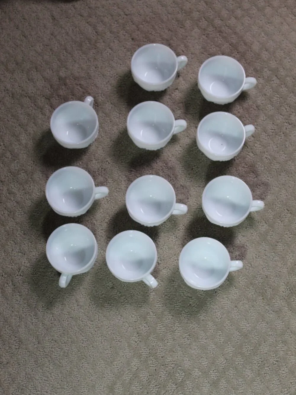 Vtg Anchor Hocking White Milk Glass Grapevine Punch Bowl Set w Base & 11 Cups